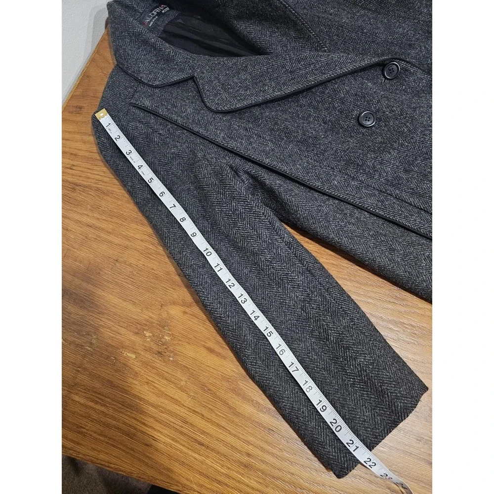 Alorna Coat Womens Medium Petite Gray Wool Herringbone Overcoat Long‎ Lined USA